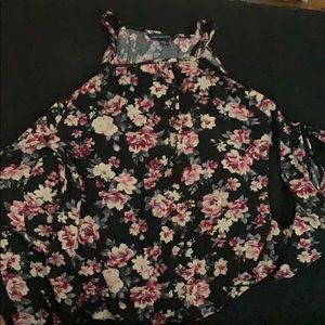floral american eagle cut out shoulder blouse